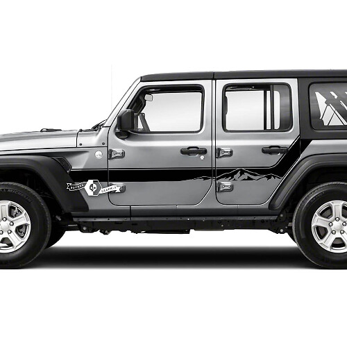Paar Jeep Wrangler Unlimited deurspatbord bergen zijstreep vinyl sticker sticker

