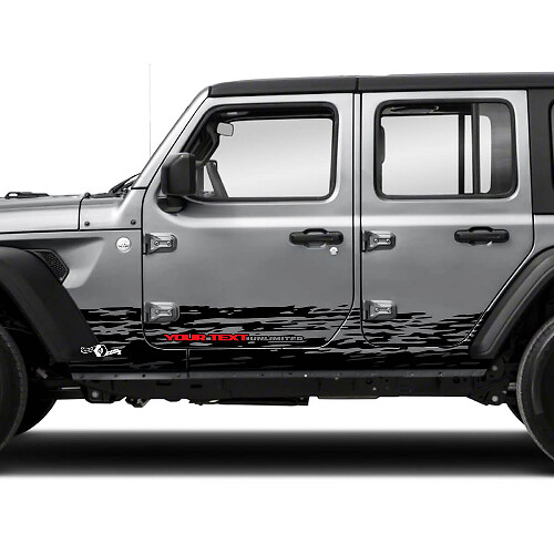 Paar Jeep Wrangler Unlimited Doors Rocker Panel Stripes Mud Splash Side Stripe Vinyl Sticker Decal 2 kleuren
 1
