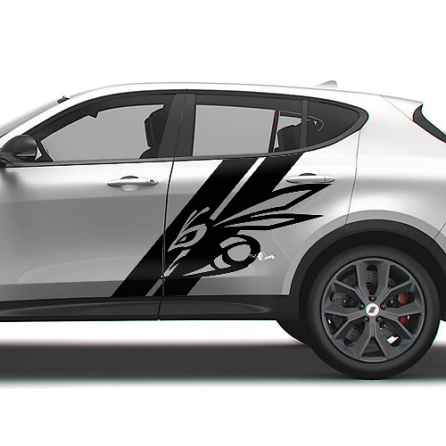 Dubbele Strepen & Hornet Zij Vinyl Sticker Kit voor Dodge Hornet
