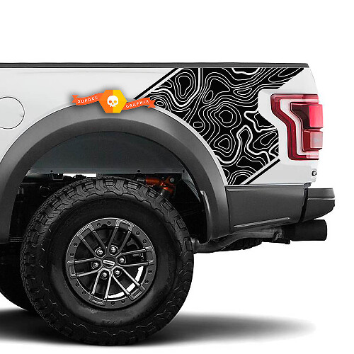 Paar Musclecar truck power truck topografische kaart zijbed grafische sticker
