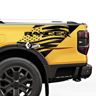 Paar Ranger Raptor vernietigd logo USA vlag bed zijkant vinyl stickers
