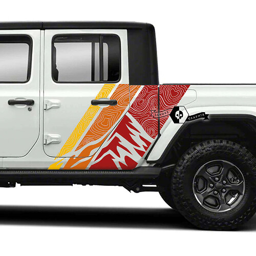 Mountains & Topografische Kaart Zijkant Vintage Strepen Vinyl Decal Kit voor Jeep Gladiator