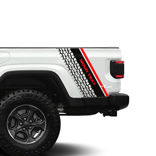 Aangepaste tekst bandenprofiel achter zijstreep vinyl sticker voor Jeep Gladiator