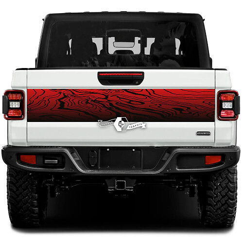 Jeep Gladiator Wrap Stickers Decals Vinyl Graphics Topografische kaart Achterklep Bed Vinyl Stickers Decals Gradiënt 2 kleuren
