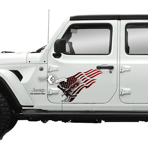 Paar Jeep Gladiator zijdeur USA vlag Bald Eagle stickers stickers vinyl graphics streep verloop

