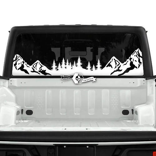 Jeep Gladiator achterruit bergen bos stickers stickers vinyl graphics streep
