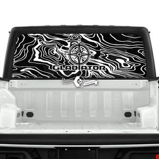 Jeep Gladiator achterruit bergen bos stickers vinyl graphics streep
