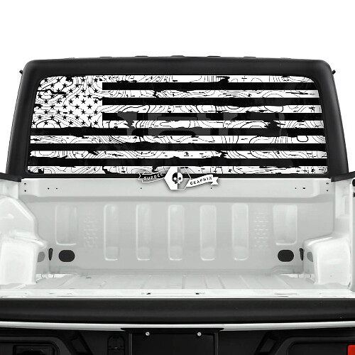 Jeep Gladiator achterruit vlag VS vernietigd topografische kaart Topo stickers stickers vinyl graphics streep
