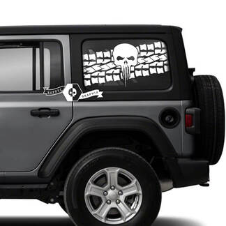 Paar Jeep Wrangler Unlimited zijdeurruit Skull Tire Track-stickers Trim Vinyl Graphics Streep
