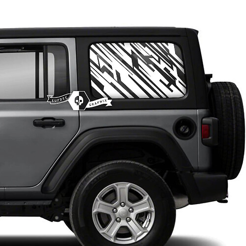 Paar Jeep Wrangler Unlimited zijdeurruit modder vinyl grafische strepen
