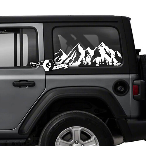 Paar Jeep Wrangler Unlimited zijdeurruit Bergen Forest Stickers Decals Trim Vinyl Graphics
