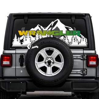 Jeep Wrangler Unlimited achterruit bergen bos stickers vinyl graphics
