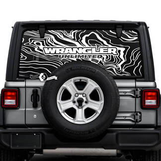 Jeep Wrangler Unlimited achterruit bergen stickers vinyl graphics
