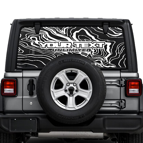 Jeep Wrangler Unlimited achterruit topografische kaart logo stickers stickers vinyl graphics
