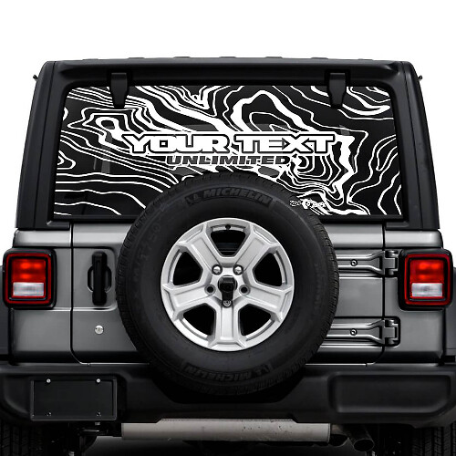 Jeep Wrangler Unlimited achterruit topografische kaart logo stickers stickers vinyl graphics
