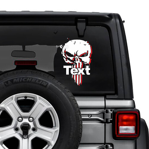 Jeep Wrangler Unlimited achterruit Punisher Shadow Stickers Decals Vinyl Graphics 2 kleuren
