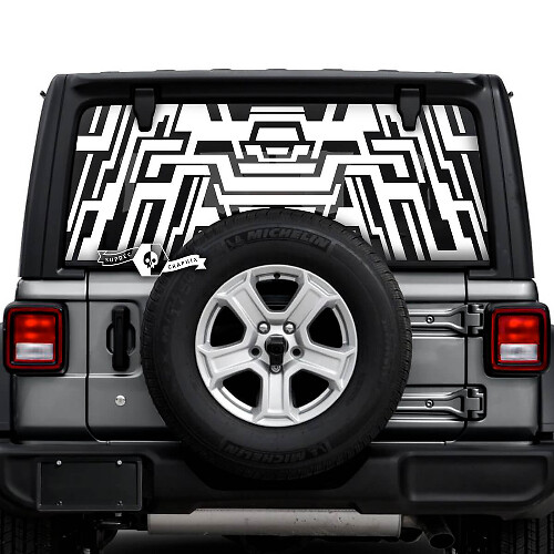 Jeep Wrangler onbeperkte achterruit geometrie logo stickers stickers vinyl graphics
