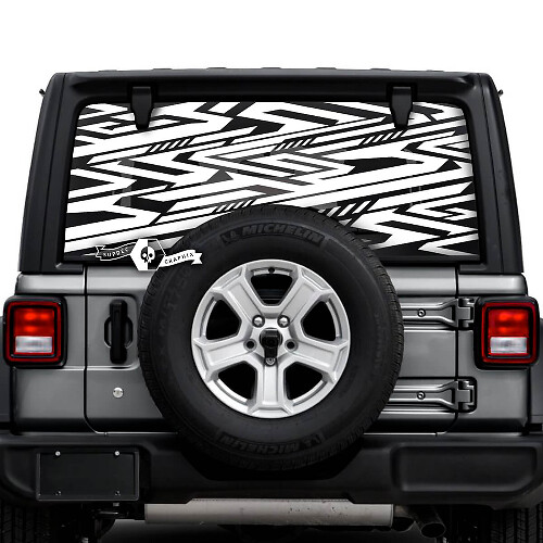 Jeep Wrangler Unlimited achterruit geometrie lijn logo stickers stickers vinyl graphics
