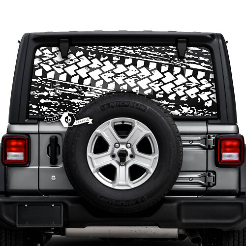 Jeep Wrangler onbeperkte achterruit modder splash vernietigd band track stickers stickers vinyl graphics
