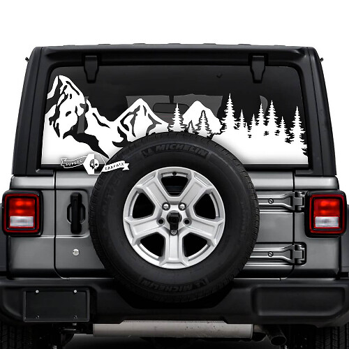 Jeep Wrangler Unlimited Achterruit Mud Splash Mountains Forest Tire Track Stickers Decals Vinyl Graphics
