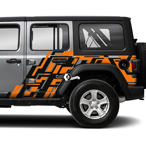 Paar Jeep Wrangler Unlimited zijdeuren Splash Geometry Stickers Decals Vinyl Graphics Streep
