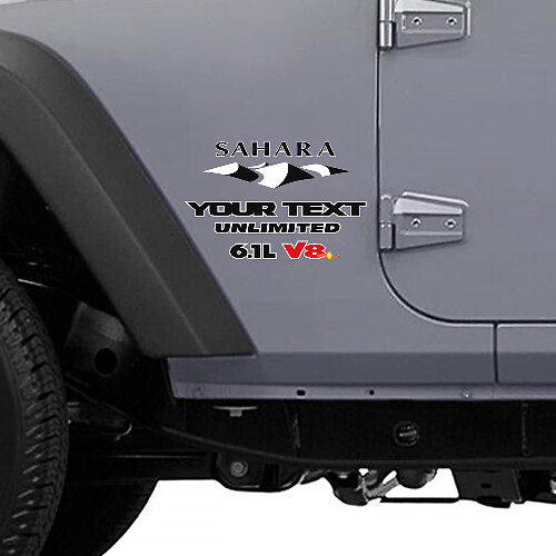 Sahara 6.1L V8 Mountain Style zijvinylsticker voor Jeep Wrangler Unlimited