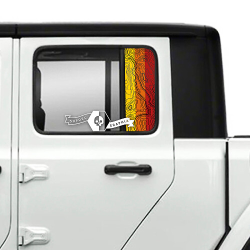 Paar Jeep Gladiator deuren venster topografische kaart stickers stickers vintage klassieke kleuren vinyl graphics verloop
