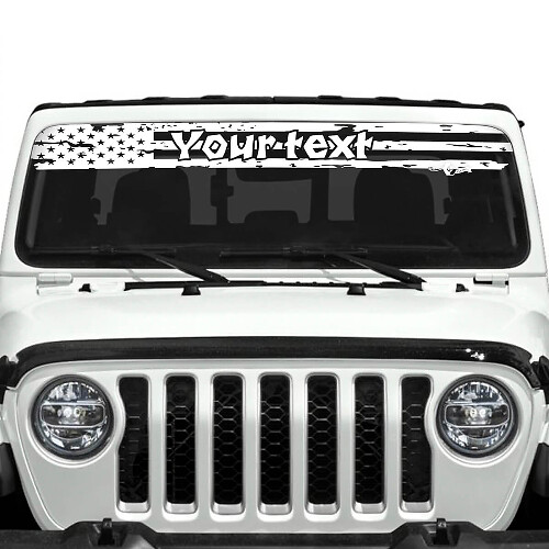 Aangepaste tekst USA-vlag Vernield logo Voorruit vinylstickers decals voor Jeep Gladiator