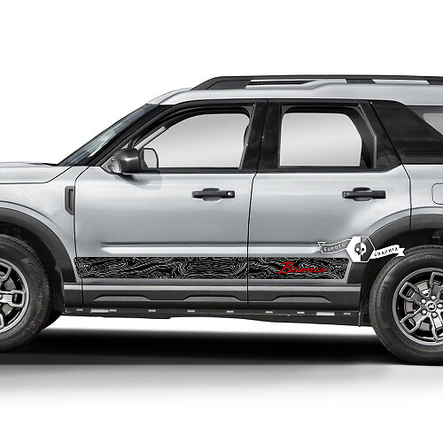 2x Ford Bronco deuren rockerpaneel topografische kaart stickers stickers 2 kleuren
