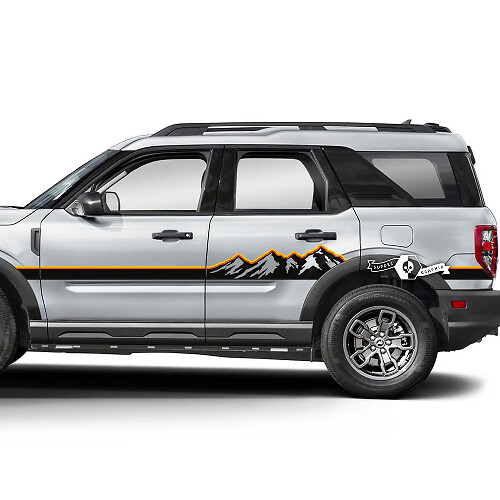2x Ford Bronco Mountains Forest Doors Side logo Line Decals Stickers 2 kleuren
