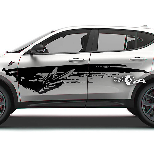 Paar Dodge Hornet deuren zijstrepen Wrap Mud Logo Dazzle Paint vernietigde Vinyl Decals Stickers
