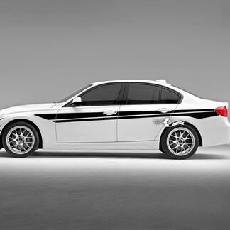 Paar BMW deuren lijnen omhoog zijstrepen Rally Motorsport dubbele vinyl sticker F30 G20
