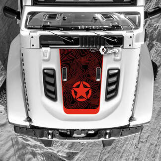 Jeep Wrangler Hood Decal Militaire Star Hood Topografische kaart Topo Vinyl Stickers Truck 2 kleuren
