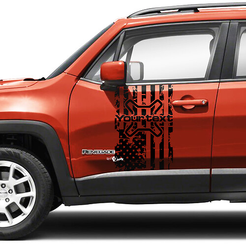 Aangepaste tekstvlag VS Vernietigde zijddeuren grafische vinylstickers set voor Jeep Renegade