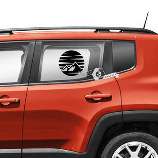 Paar Jeep Renegade zijspatborddeuren raam bergen zonsondergang retro grafische vinyl stickers sticker
