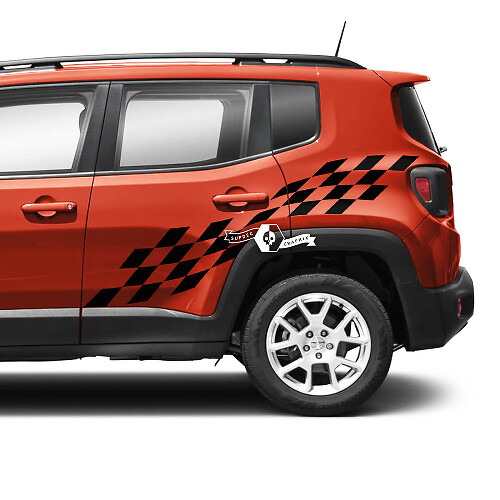 Paar Jeep Renegade zijdeuren Spatbord geruite vlag grafische vinyl stickers sticker
