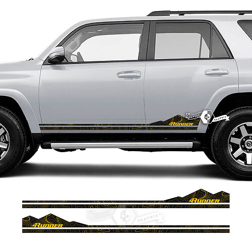 Paar 4Runner Zijdeur Vinyl Bergen Rocker Panel Topografische Kaart Stijl Streep Vinyl Decals Stickers voor Toyota 4Runner 2 kleuren
