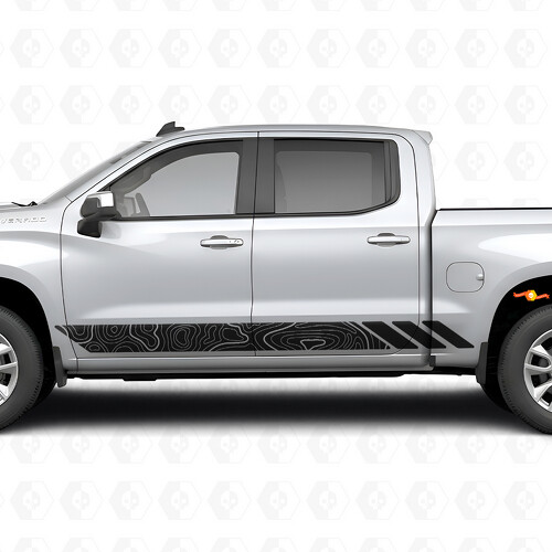 Topografische Contour Deur- & Rocker Panel Vinyl Strepen voor Chevrolet Silverado 1500 T1XX 2019-2026_1