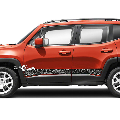Paar Jeep Renegade Rocker Panel Topografische kaartstijl Side Stripe Grafische Vinyl Decal Sticker 2 kleuren
