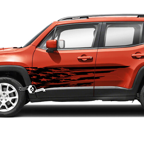 Paar Jeep Renegade deuren USA vlag vernietigd grafische vinyl sticker
