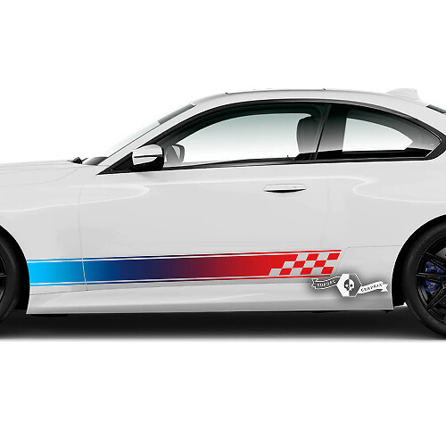 Paar BMW M2 M240 G42 F22 F87 M Performance Trim Checkerboard Flag Side Stripe Doors Stripe Vinyl Decal Sticker - Gekleurd

