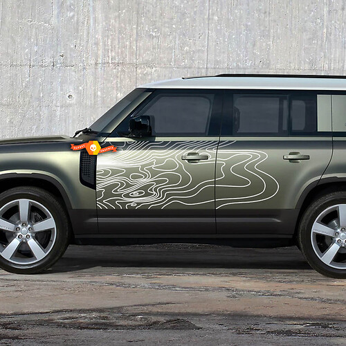 Paar deuren topografische kaart sticker voor Land Rover Defender 110 vinylsticker
