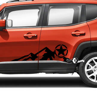 Paar Jeep Renegade deuren zijkant bergen grafische militaire ster vinyl sticker sticker streep
