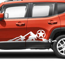 Paar Jeep Renegade deuren zijkant bergen grafische militaire ster vinyl sticker sticker streep
 2