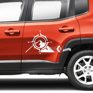 Paar Jeep Renegade deuren zijkant bergen grafisch kompas vinyl sticker sticker streep
 1