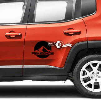 Paar Jeep Renegade deuren zijkant bergen grafisch logo vinyl sticker sticker streep
