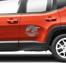 Paar Jeep Renegade deuren zijkant bergen grafisch logo vinyl sticker sticker streep
 3