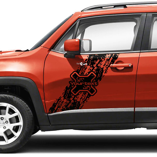 Paar Jeep Renegade deuren zijkant grafisch gehavend vernietigd splash logo vinyl sticker sticker streep

