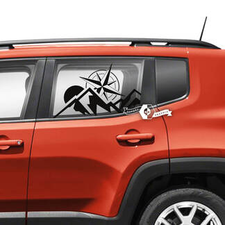 Paar Jeep Renegade deuren raam zijkant grafische bergen kompas kaart vinyl sticker sticker
