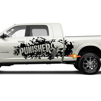 Paar Dodge Ram zijdeuren Bed vernietigd Punisher Skull Truck Vinyl Decal afbeelding
